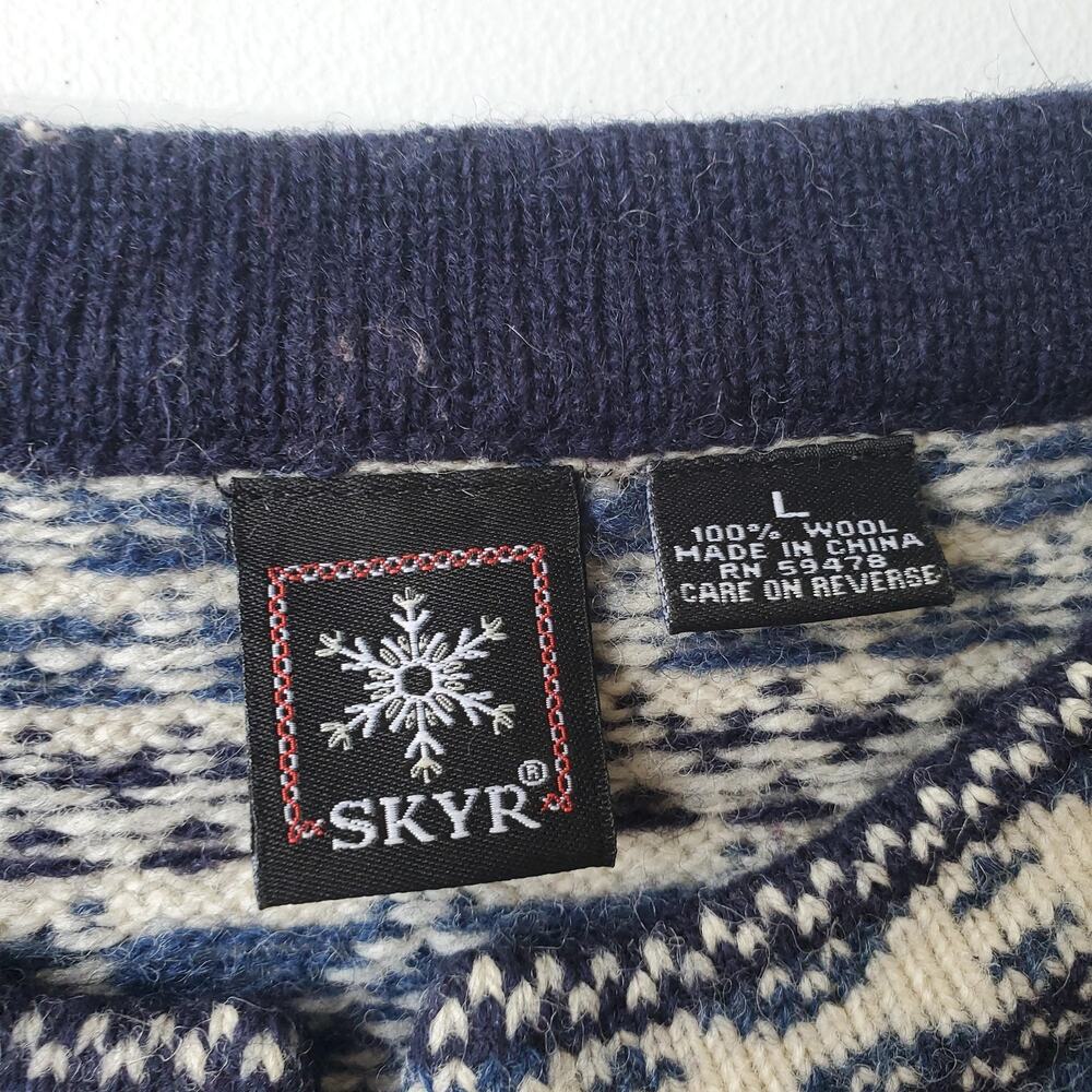 Skyr Nordic Fair Isle Cardigan Sweater Womens Large Blue 100% Wool Ski - Picture 2 of 9